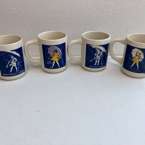NEW 4 Vintage Morton Salt Umbrella Girl Coffee Cups When it Rains it Pours Mugs - Picture 2 of 14